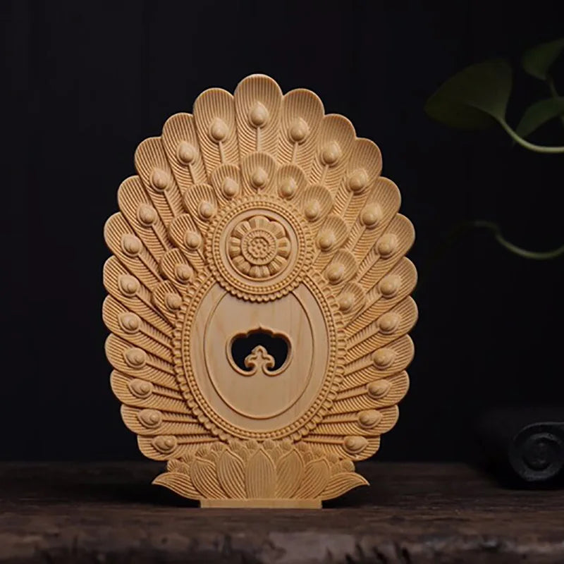 Wooden Peacock Ming Wang Buddha statue -Solid wood carving Large Buddha statue Home living room, room feng shui statue 38cm