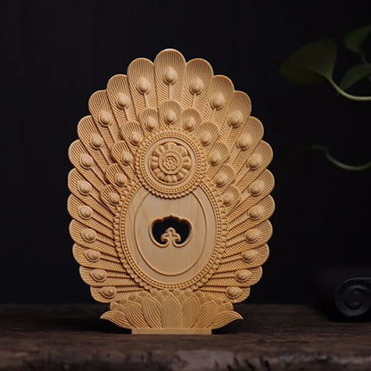 Wooden Peacock Ming Wang Buddha statue -Solid wood carving Large Buddha statue Home living room, room feng shui statue 38cm