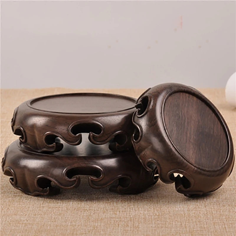 Wooden Pedestal Display Stand Ebony Wood Carving Handicraft Decorative Base for Craft Tea Set Teapot Plants Ornaments Display
