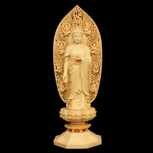 Wooden Shakyamuni statue Oversized size Solid wood handmade artwork Home living room Bedroom Feng Shui statue 43cm /16.89 in