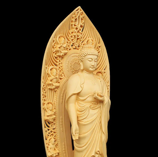 Wooden Shakyamuni statue Oversized size Solid wood handmade artwork Home living room Bedroom Feng Shui statue 43cm /16.89 in