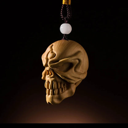Wooden Skull Chinese Style Boxwood Carving New Blazing Skull Wood Statue Pendant