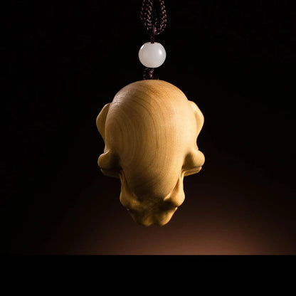 Wooden Skull Chinese Style Boxwood Carving New Blazing Skull Wood Statue Pendant