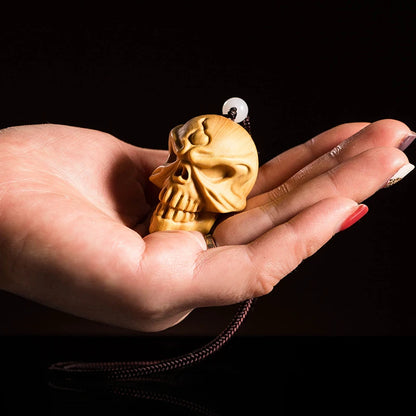 Wooden Skull Chinese Style Boxwood Carving New Blazing Skull Wood Statue Pendant