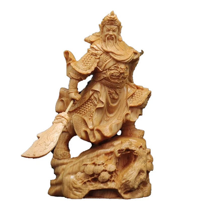 Wooden- Statue of Guan Gong, a historical figure Solid wood carving Lucky God of War Guan Yu Home living room, office art statue