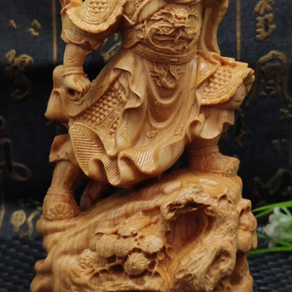 Wooden- Statue of Guan Gong, a historical figure Solid wood carving Lucky God of War Guan Yu Home living room, office art statue