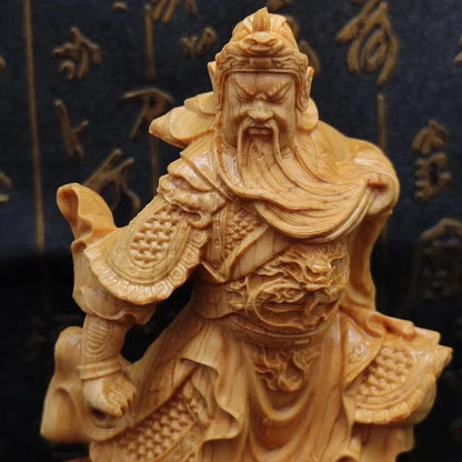 Wooden- Statue of Guan Gong, a historical figure Solid wood carving Lucky God of War Guan Yu Home living room, office art statue