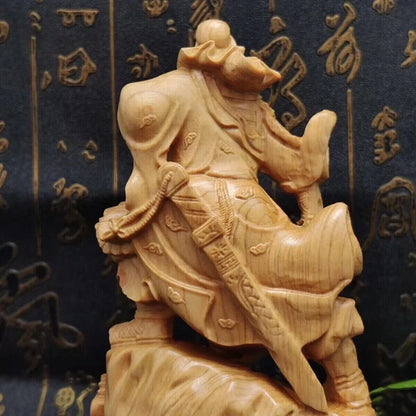 Wooden- Statue of Guan Gong, a historical figure Solid wood carving Lucky God of War Guan Yu Home living room, office art statue