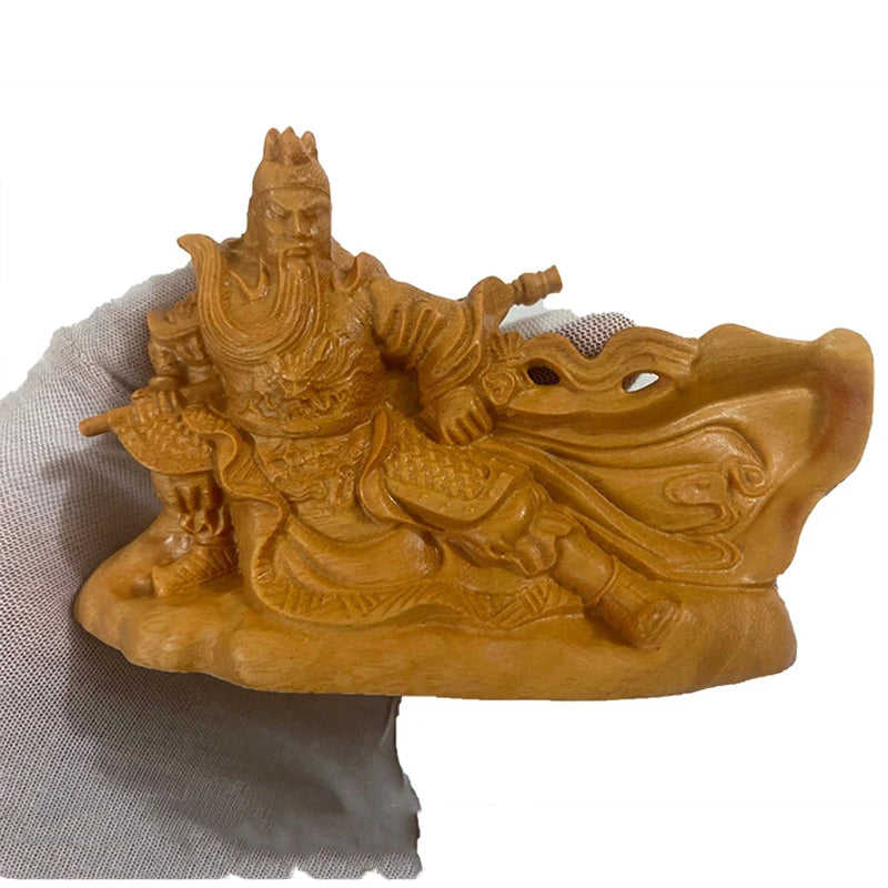 Wooden- Statue of Guan Gong, a historical figure Solid wood carving Lucky God of War Guan Yu Home living room, office art statue