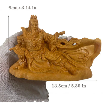 Wooden- Statue of Guan Gong, a historical figure Solid wood carving Lucky God of War Guan Yu Home living room, office art statue