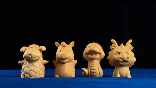 Wooden Statues Featuring Chinese Zodiac Animals, Rat, Tiger, Rabbit, Dragon, and Snake, Traditional Crafts for Home