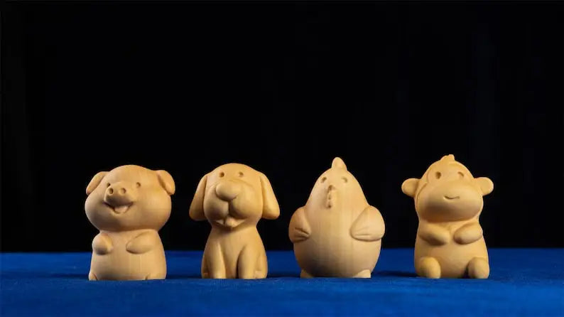 Wooden Statues Featuring Chinese Zodiac Animals, Rat, Tiger, Rabbit, Dragon, and Snake, Traditional Crafts for Home
