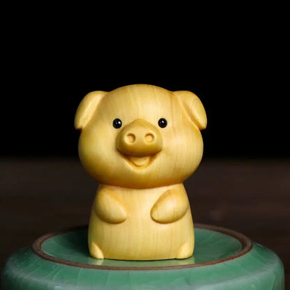 Wooden Statues Featuring Chinese Zodiac Animals, Rat, Tiger, Rabbit, Dragon, and Snake, Traditional Crafts for Home