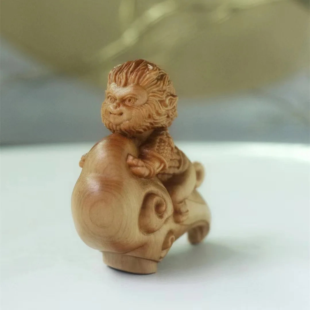 Wooden TV mythical character Monkey King small model hand carved Cute Home Desk Decorations small gift for children