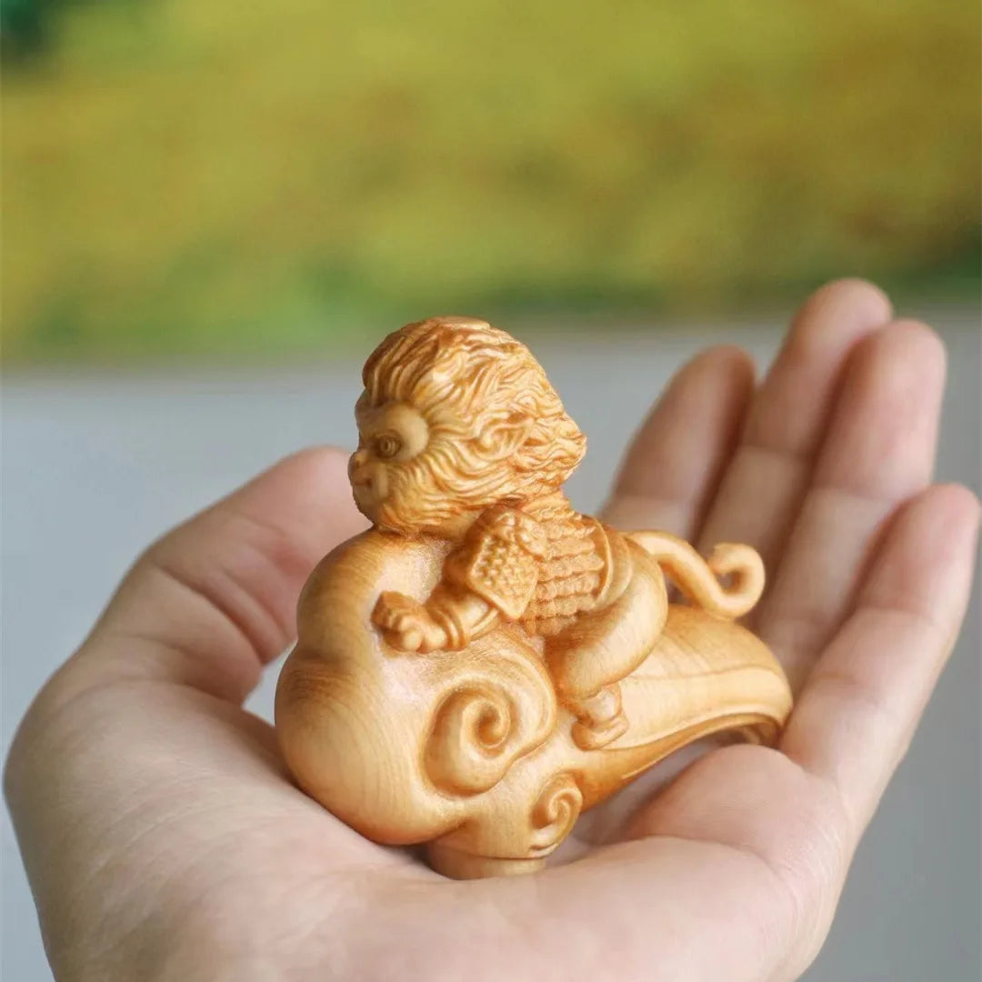 Wooden TV mythical character Monkey King small model hand carved Cute Home Desk Decorations small gift for children