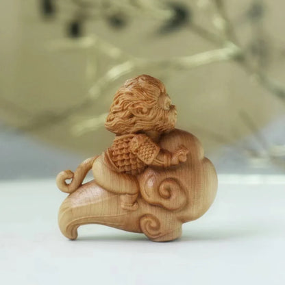 Wooden TV mythical character Monkey King small model hand carved Cute Home Desk Decorations small gift for children