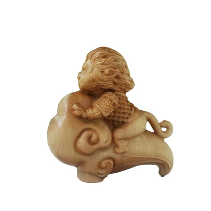 Wooden TV mythical character Monkey King small model hand carved Cute Home Desk Decorations small gift for children