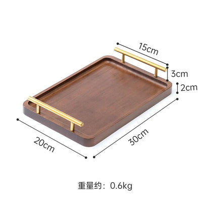 Wooden Tray Bamboo Tray Right Angle with Metal Handle Simple Natural Material Home Tea Fruit Cup Catering Service Tray