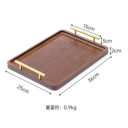 Wooden Tray Bamboo Tray Right Angle with Metal Handle Simple Natural Material Home Tea Fruit Cup Catering Service Tray