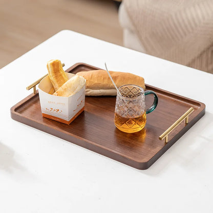 Wooden Tray Bamboo Tray Right Angle with Metal Handle Simple Natural Material Home Tea Fruit Cup Catering Service Tray