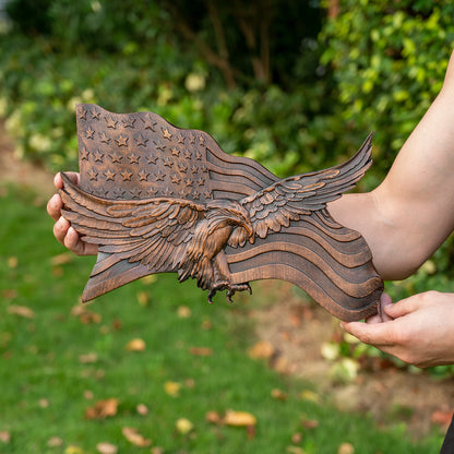 Wooden american flag with eagle wooden sign condor flag wood carving wall decoration 3d carving american flag and condor