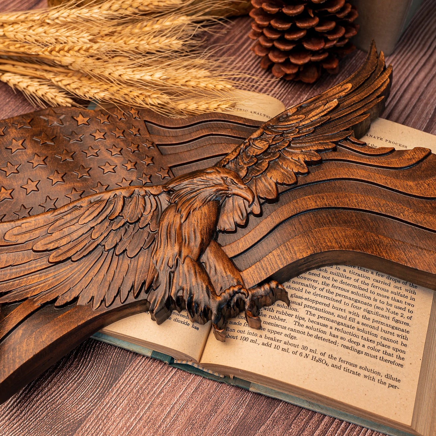 Wooden american flag with eagle wooden sign condor flag wood carving wall decoration 3d carving american flag and condor