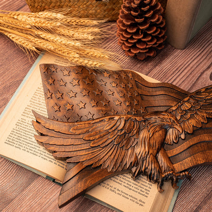 Wooden american flag with eagle wooden sign condor flag wood carving wall decoration 3d carving american flag and condor