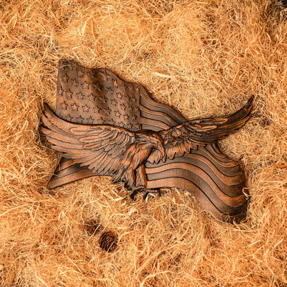 Wooden american flag with eagle wooden sign condor flag wood carving wall decoration 3d carving american flag and condor