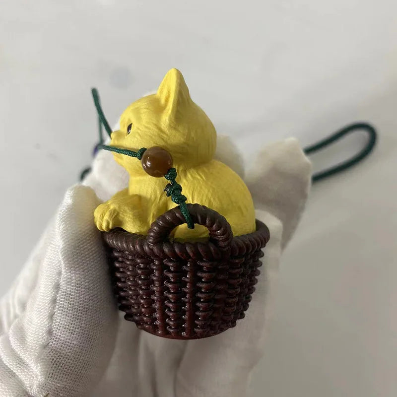 Wooden animal Flower Basket Kitten Decor Statue- Modern Art Sculpture- chinese wood-Room ornaments- Small wood decorations