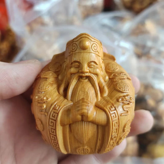 Wooden carved God of Fortune decorative statuette Log hand-carved character model  Home car lucky ornaments