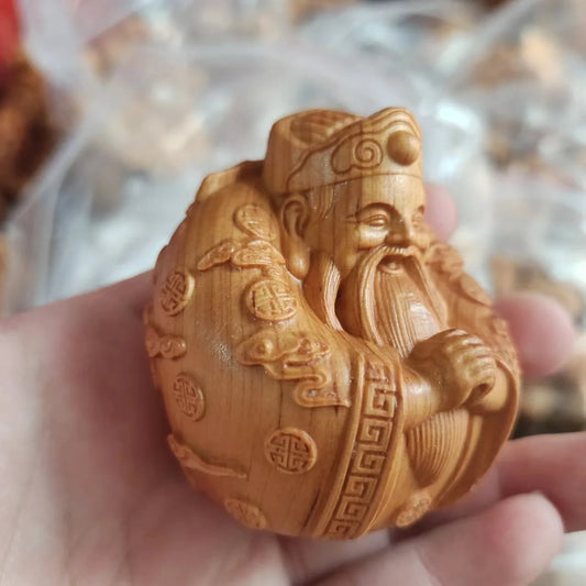 Wooden carved God of Fortune decorative statuette Log hand-carved character model  Home car lucky ornaments