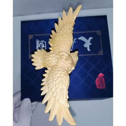 Wooden carved eagle wing-spreading statue Solid wood carving Domineering Home, Office decorative artwork Animal statue