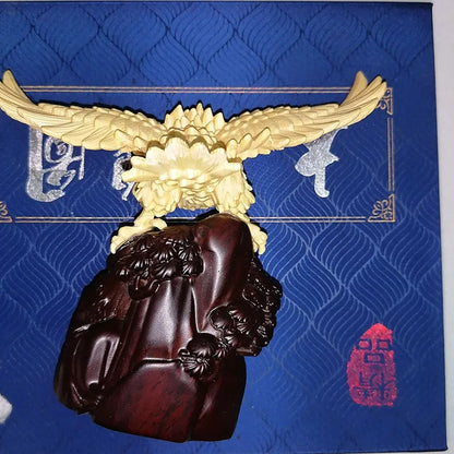 Wooden carved eagle wing-spreading statue Solid wood carving Domineering Home, Office decorative artwork Animal statue