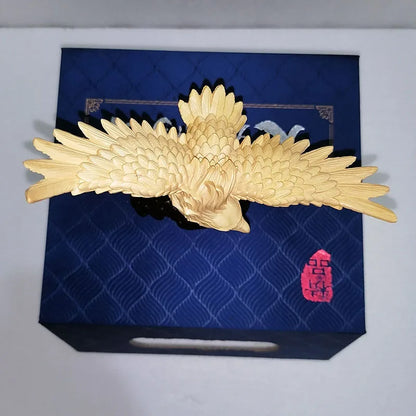 Wooden carved eagle wing-spreading statue Solid wood carving Domineering Home, Office decorative artwork Animal statue