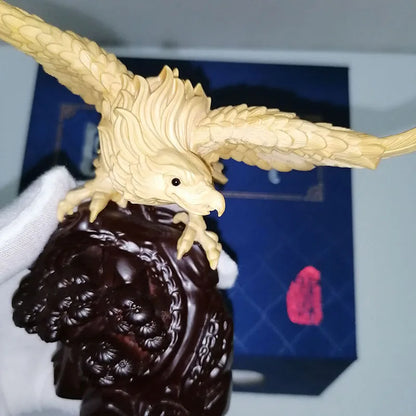 Wooden carved eagle wing-spreading statue Solid wood carving Domineering Home, Office decorative artwork Animal statue