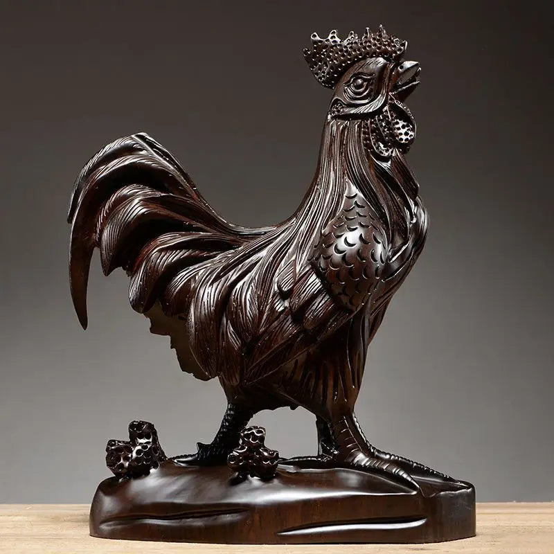 Wooden carved rooster ornaments, yellow pear, solid wood carving, attracting wealth, twelve zodiac animals, home crafts