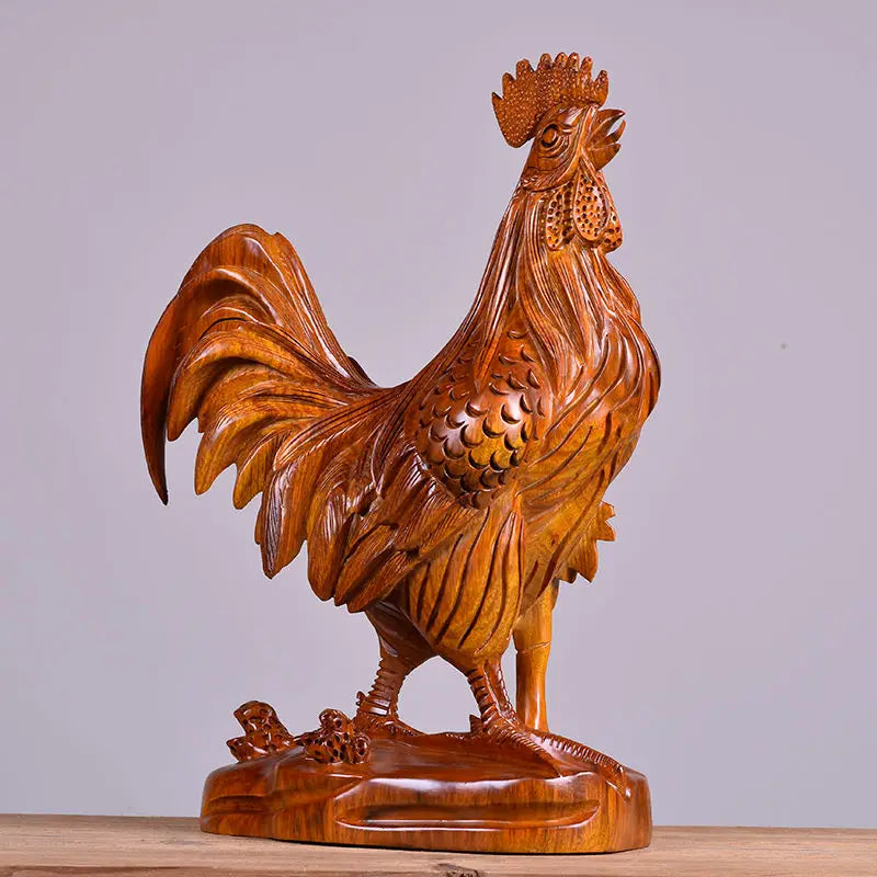 Wooden carved rooster ornaments, yellow pear, solid wood carving, attracting wealth, twelve zodiac animals, home crafts