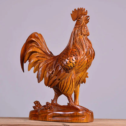 Wooden carved rooster ornaments, yellow pear, solid wood carving, attracting wealth, twelve zodiac animals, home crafts
