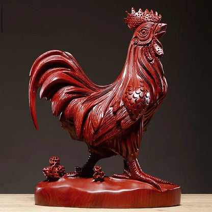 Wooden carved rooster ornaments, yellow pear, solid wood carving, attracting wealth, twelve zodiac animals, home crafts