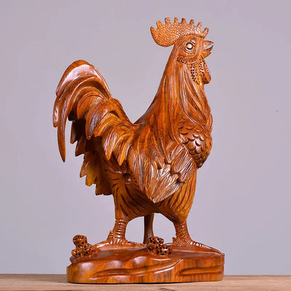 Wooden carved rooster ornaments, yellow pear, solid wood carving, attracting wealth, twelve zodiac animals, home crafts