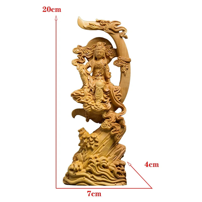 Wooden carved sun and moon Guanyin statue  Modern art sculpture Chinese  Guanyin Bodhisattva Home living room decoration statue