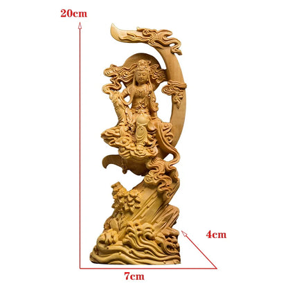 Wooden carved sun and moon Guanyin statue  Modern art sculpture Chinese  Guanyin Bodhisattva Home living room decoration statue
