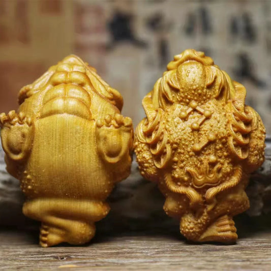 Wooden carved three-legged golden toad Mascot Miniature Statue Chinese lucky frog ornament Home Living Room Bedroom Statue