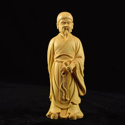 Wooden carving  Lao Zi Ancient figure statue Solid wood hand carving Memorial statues of thinkers, philosophers, and literati