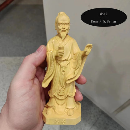 Wooden carving  Lao Zi Ancient figure statue Solid wood hand carving Memorial statues of thinkers, philosophers, and literati