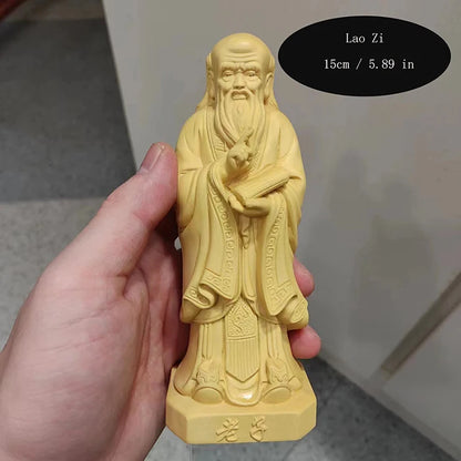 Wooden carving  Lao Zi Ancient figure statue Solid wood hand carving Memorial statues of thinkers, philosophers, and literati
