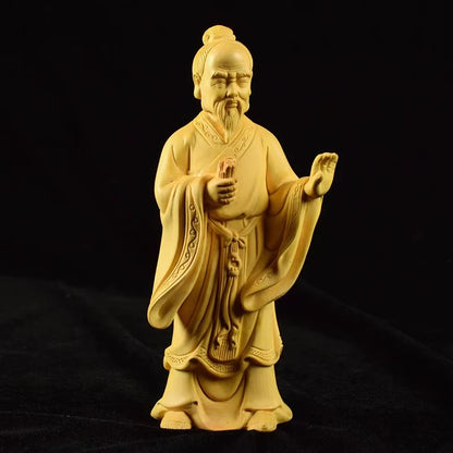 Wooden carving  Lao Zi Ancient figure statue Solid wood hand carving Memorial statues of thinkers, philosophers, and literati