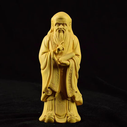 Wooden carving  Lao Zi Ancient figure statue Solid wood hand carving Memorial statues of thinkers, philosophers, and literati