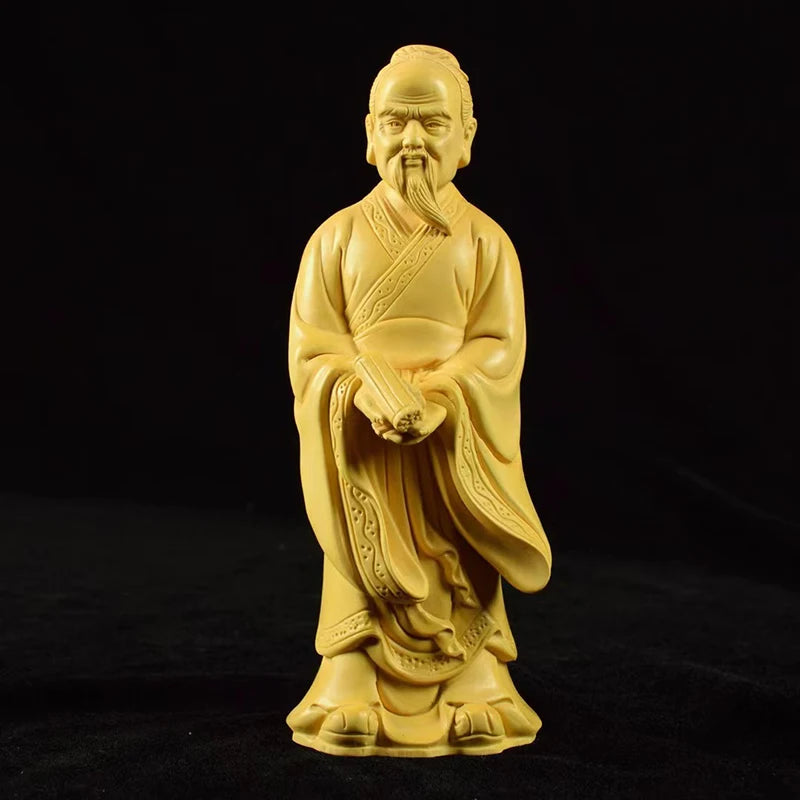 Wooden carving  Lao Zi Ancient figure statue Solid wood hand carving Memorial statues of thinkers, philosophers, and literati