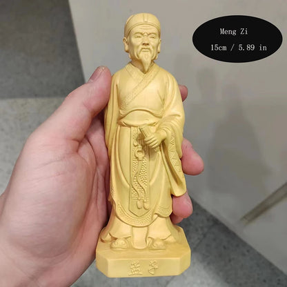 Wooden carving  Lao Zi Ancient figure statue Solid wood hand carving Memorial statues of thinkers, philosophers, and literati